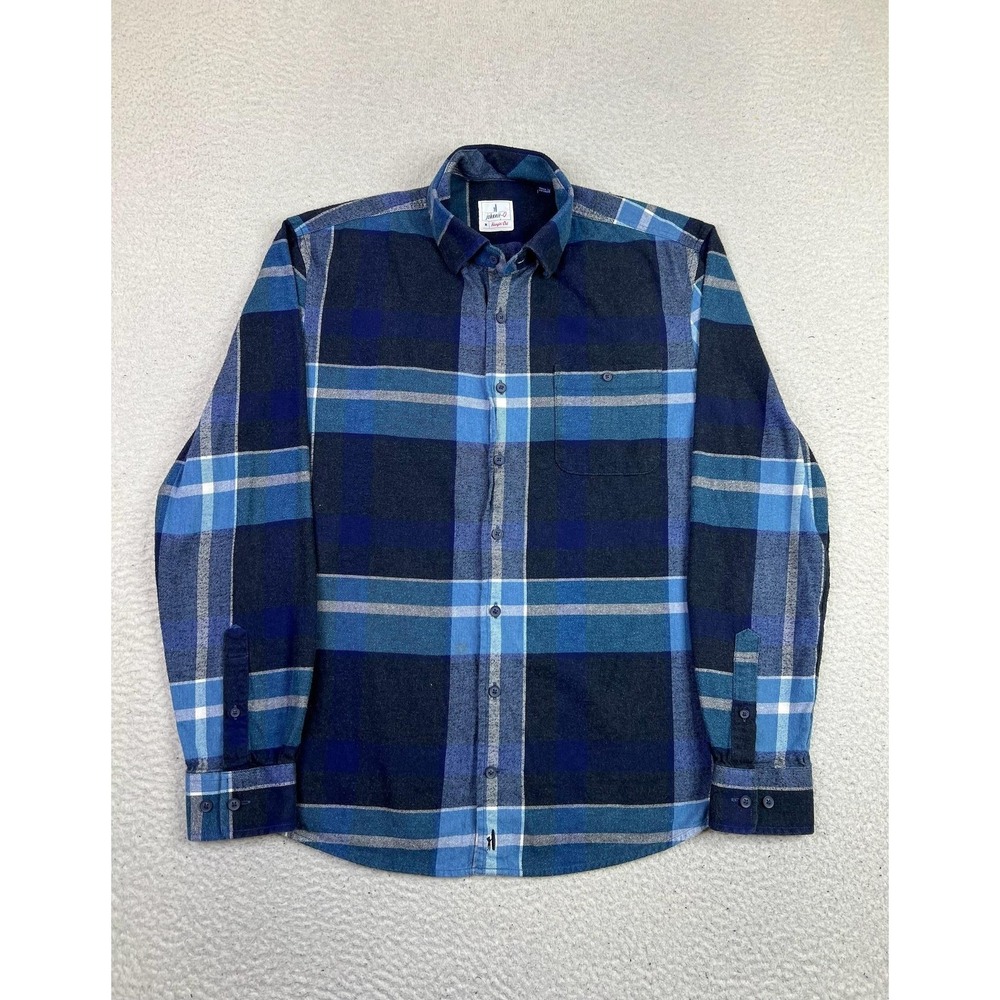 Johnnie-O Afton Shirt Mens Medium Blue Plaid Flannel Cotton Button Up Casual